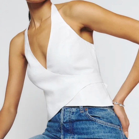 NWT Reformation Raven White Linen Top (Size L) - Picture 2 of 8
